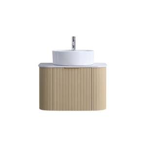 Vanities: 750MM CURVED FLUTED WALL HUNG VANITY| LIGHT BROWN OAK