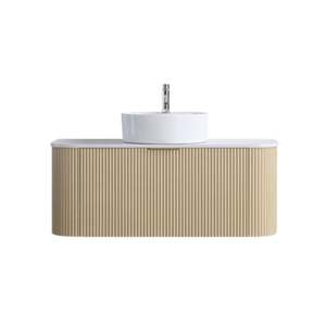 Vanities: 1200MM CURVED FLUTED WALL HUNG VANITY| LIGHT BROWN OAK