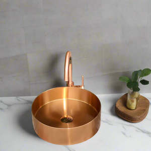 Basins: 400MM ROUND STAINLESS STEEL BASIN SINK - BRUSHED COPPER