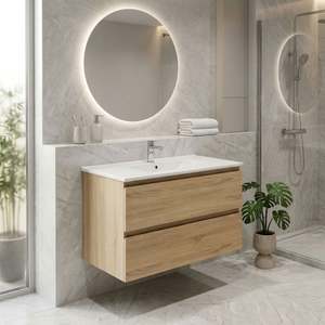 NELSON 900MM WALL HUNG VANITY LIGHT OAK | PLYWOOD
