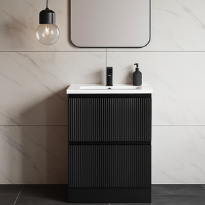 600MM FLOOR STANDING VANITY - MATT BLACK, FLUTED FRONT