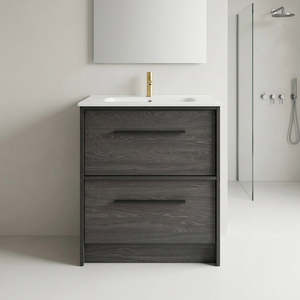 EMBER FLOOR STANDING VANITY 600MM - CHARRED ASH | 2 DRAWERS WITH CERAMIC BASIN