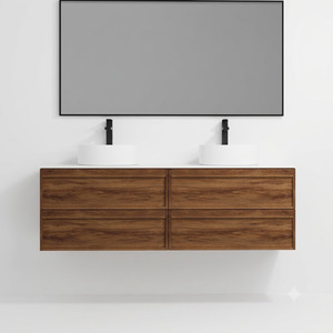 ASPEN WALNUT WALL HUNG VANITY 1500MM DOUBLE | 4 DRAWERS, PLYWOOD FLOATING VANITY NZ