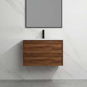 Vanities: ASPEN WALNUT WALL HUNG VANITY 750MM | 2 DRAWERS, PLYWOOD FLOATING VANITY NZ