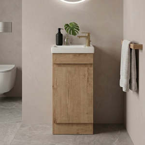 Vanities: 400MM BROOK FLOORSTANDING VANITY | HONEY OAK WITH CERAMIC TOP