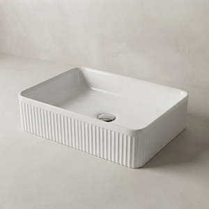 Products: FLUTED GLOSS WHITE RECTANGULAR COUNTERTOP BASIN | 500MMX340MM BC
