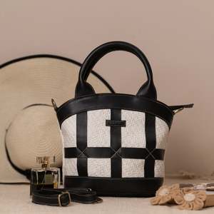 Cross Body Bags: Salt & Pepper Raffia Bag