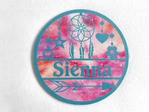 Round Name Plaques Made To Order In Any Name: Dream catcher themed name plaque - Made to order in any name.