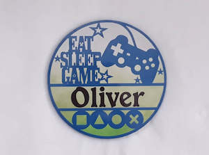 Round Name Plaques Made To Order In Any Name: Gaming themed name plaque - Made to order in any name.