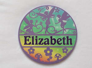 Round Name Plaques Made To Order In Any Name: Fairy themed name plaque - Made to order in any name.