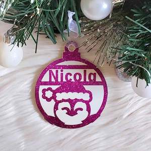 Christmas Decorations: Penguin Christmas Decoration - Personalised in any name
