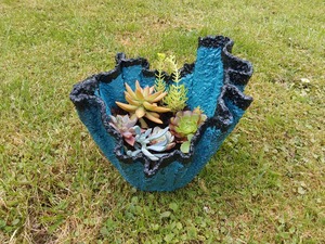 Garden Decor Pick Up Only: Handmade small cement planter with succulents.