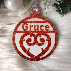 Christmas Decorations: Koru Heart Christmas Decoration - Personalised in any name