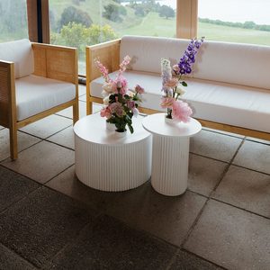 Products: Fluted Side Table White Furniture Wedding Hire Wanaka