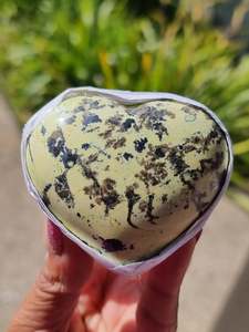 Crystals Hearts Pyramids: Lemon Serpentine with Pyrite Heart