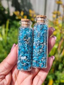 Blue Apatite Crystal Chip Glass Bottle Large