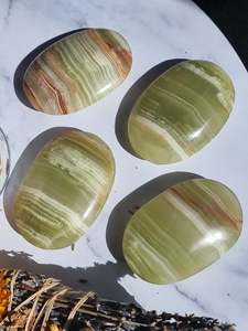 Crystals Palm Stone: Banded Calcite Palm Stone