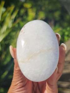 Crystals Palm Stone: White Scolecite Palm Stone