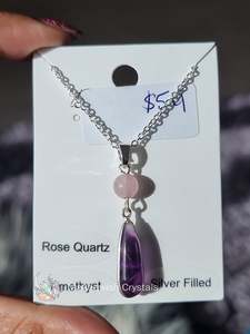 Crystals Amethyst: Amethyst Rose Quartz Necklace