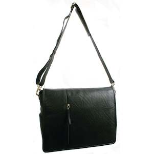 Bags: Avenue Messenger Bag Large Milled Buff Leather Black