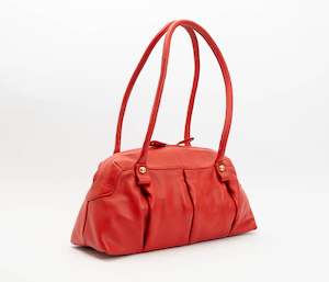 Handbags: Platinum Stud Leather Handbag Red