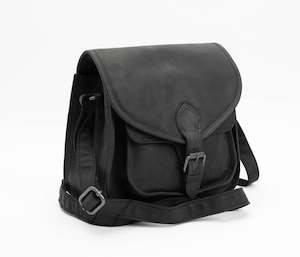 Hunter Leather: Hunter Leather Black Cross Body Satchel