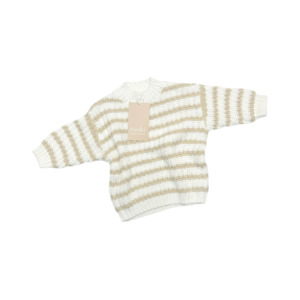 Knit Wear: Chunky Knit Sweater - Biscuit Stripe