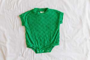 All In Ones: Terry Romper - Pine Chequerboard
