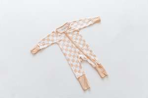 Bamboo Onesie - Beige Chequerboard