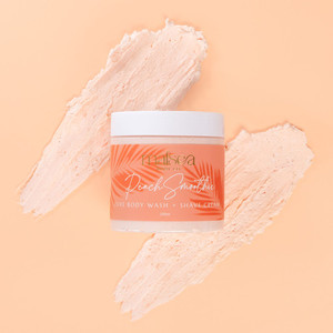 Products: Peach Smoothie Luxe Vegan Body Wash+ Shave Cream Malsea Body Co