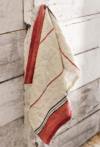 Red Selvedge Stripe Linen Tea Towel