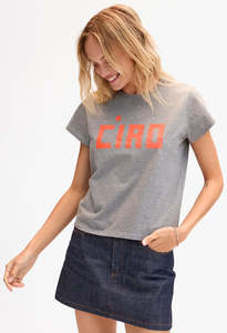 Clare V: Classic Tee - Grey Melange / Orange Block Ciao