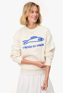 Oversized Sweatshirt - Cream w/Cobalt Liberez les Sardines