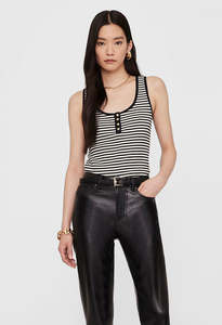T Shirts: Alessia Tank - Cream And Black Stripe