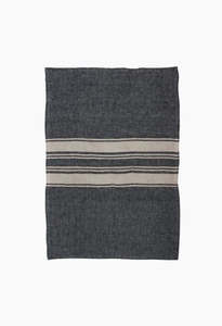 Twill Tea Towel Charcoal W/Narrow Natural Stripes
