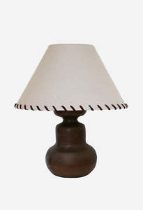 Java Wooden Urn Lamp W/ Woven Linen Shade