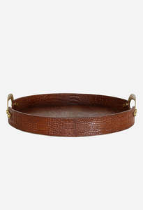 Croco Leather Tray W/ Brass Handle
