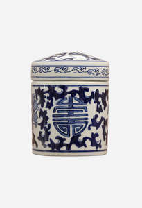 Decorative Jar W/Lid - Blue & White