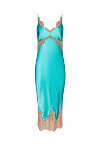 Scotly Silk Lace Dress - Cyan/Cappuccino