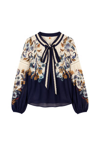 Clothing: Golden Nature Blouse - Navy Blue-Beige