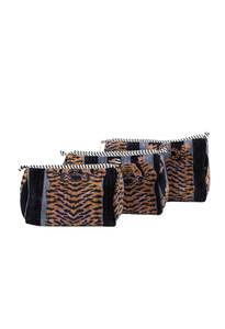 Velvet Pouches - Tiger Black & Mauve Stripes