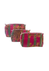 Back In Stock: Velvet Pouch - Tiger Pink/Green Stripe