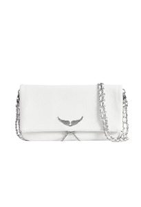 Rock Grained Leather Clutch - Optical White