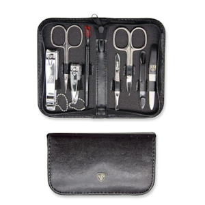 Three Swords BL 5213 Leather Style Manicure Set, Black