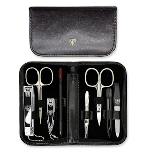 Womens Manicure Sets And Tools: Three Swords 5213 Leather Effect Manicure Set, Black