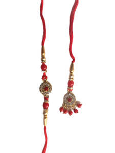 Bhaiya Bhabhi Rakhi: Bhaiya Bhabhi Red Colour Rakhi with stones