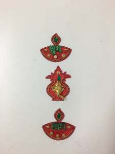 Festive Decorations: Diya and kalash sticker with golden Ganesh Shubh Labh