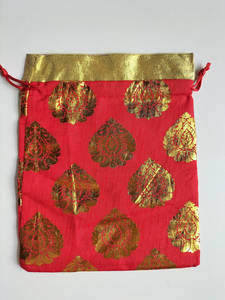 Potli Bags: Red Colour with Golden Pattern Work Potli Bag