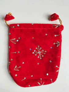 Potli Bags: Medium Red Velvet Colour with Silver Work Potli Bag