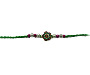 Single Rakhi: Rakhi Green Pink Thread Flower